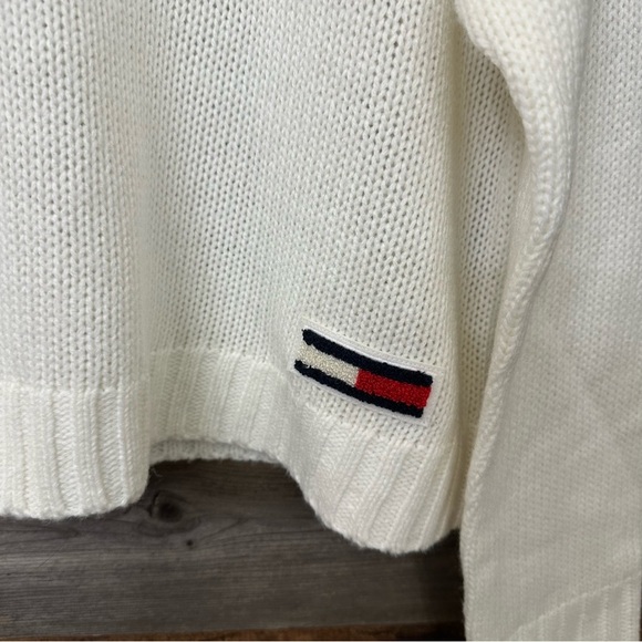 Tommy Hilfiger Cream Crop Knit Pull Over Sweater Sz Large Mock Turtleneck 90’s - Picture 4 of 10